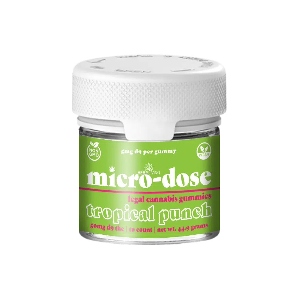 Hemp Living - Delta 9 Micro-Dose Gummies 5mg - 10ct Jar (50mg D9 THC) - Tropical Punch