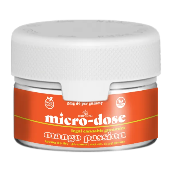 Hemp Living - Delta 9 Micro-Dose Gummies 5mg - 50ct Jar (250mg D9 THC) - Mango Passionfruit