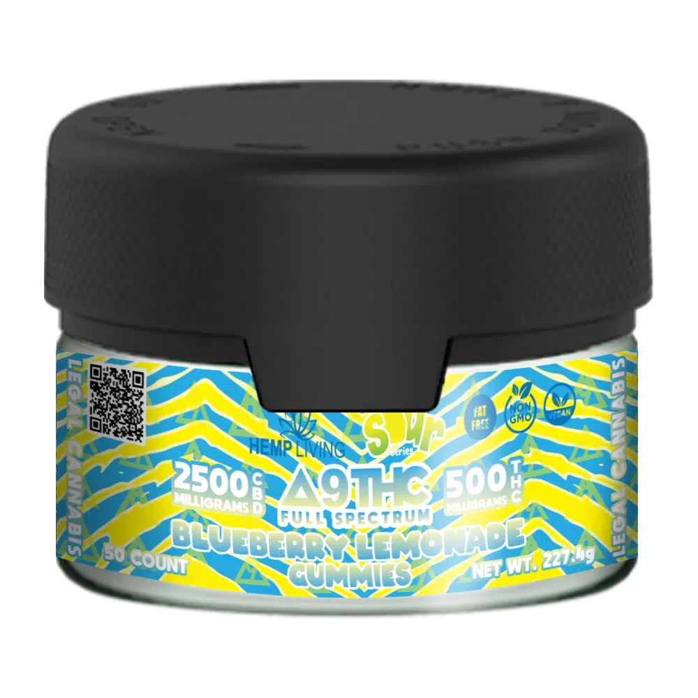Hemp Living - Delta 9 Full Spectrum CBD Gummies - Sour Series - 50ct 2,500mg CBD 500mg Delta 9 THC - Blueberry Lemonade