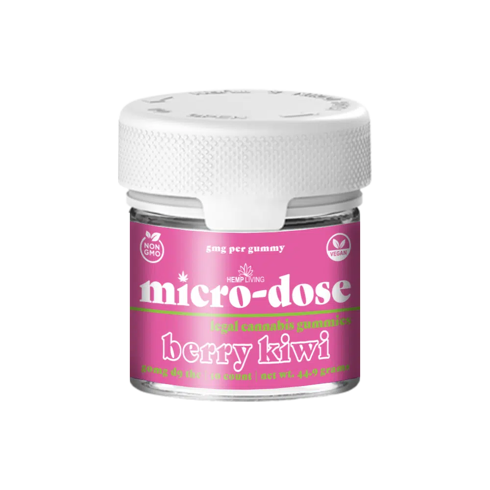 Hemp Living - Delta 9 Micro-Dose Gummies 5mg - 10ct Jar (50mg D9 THC) - Berry Kiwi