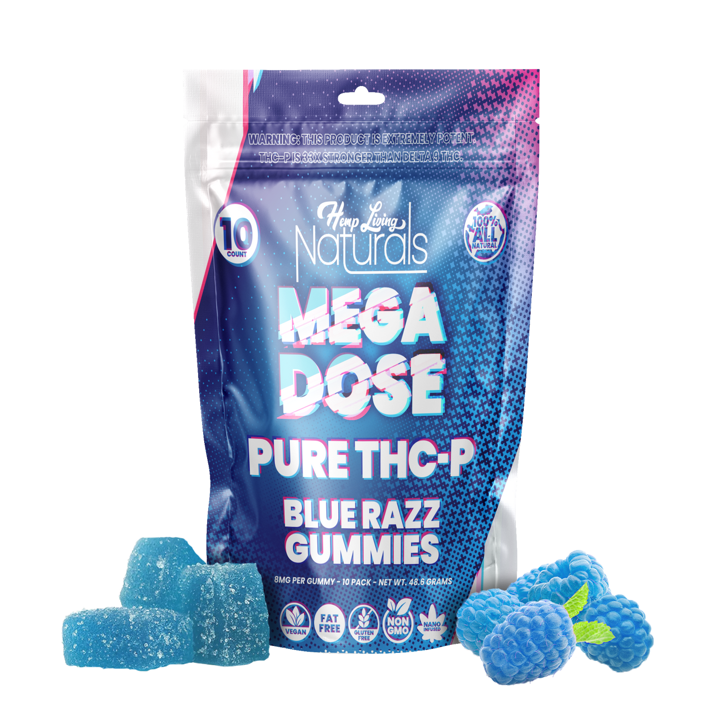 Mega Dose Pure THC-P Blue Razz Gummies