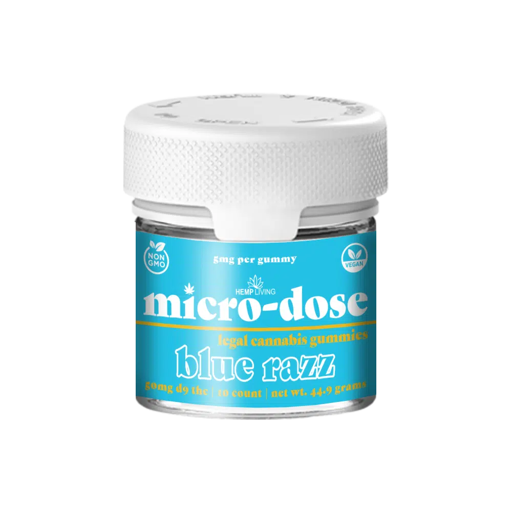 Hemp Living - Delta 9 Micro-Dose Gummies 5mg - 10ct Jar (50mg D9 THC) - Blue Razz