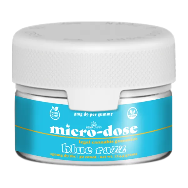 Hemp Living - Delta 9 Micro-Dose Gummies 5mg - 50ct Jar (250mg D9 THC) - Blue Razz
