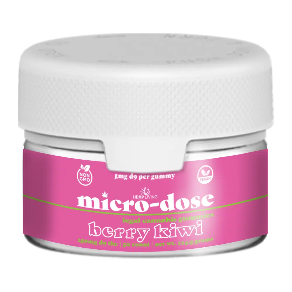 Hemp Living - Delta 9 Micro-Dose Gummies 5mg - 50ct Jar (250mg D9 THC) - Berry Kiwi