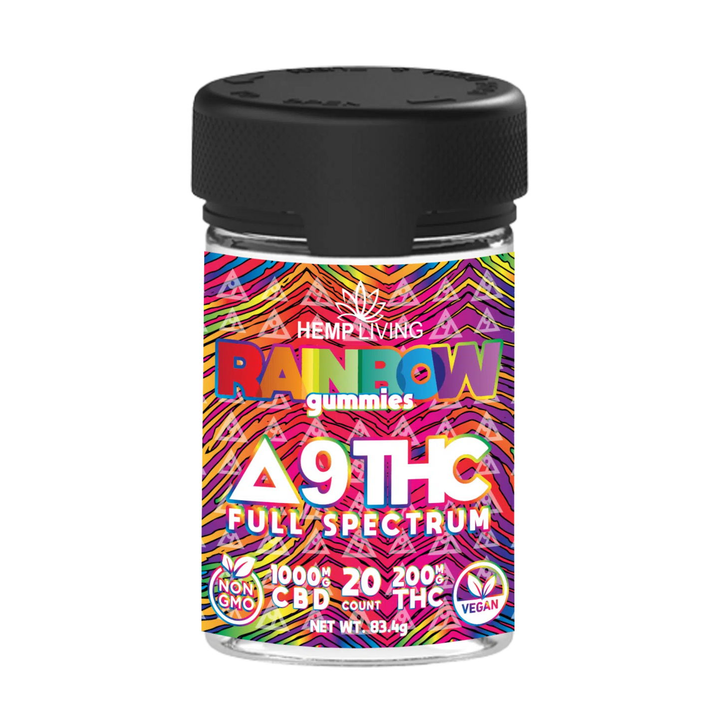 Hemp Living - Delta 9 Full Spectrum CBD Gummies 20ct Jars - 1,000mg CBD 200mg Delta 9 THC - Rainbow