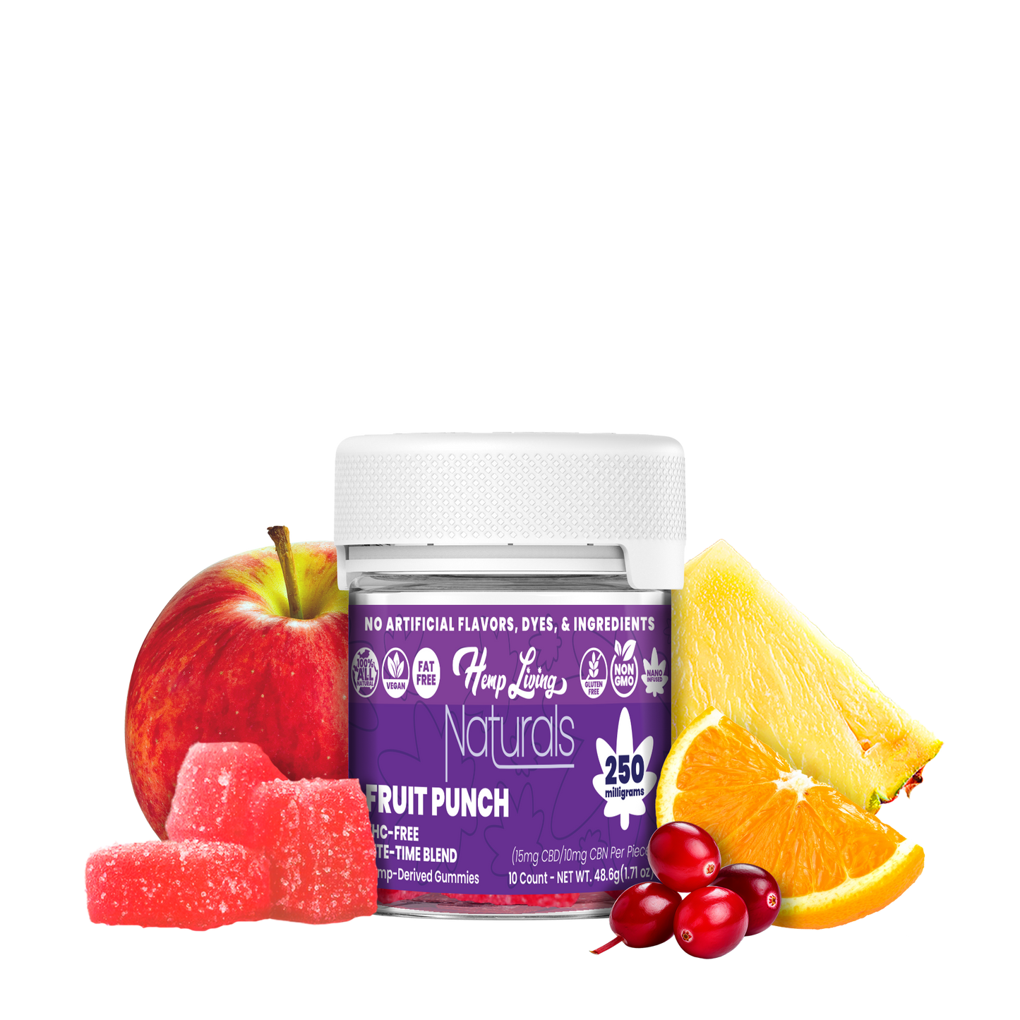 Naturals – CBD 15mg + CBN 10mg Gummies – THC-Free Nite-Time Blend – Fruit Punch